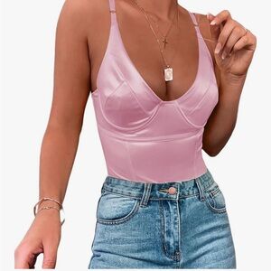 NWT Velius Pink Satin Bodysuit for Women